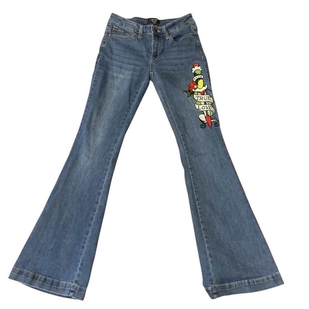 ED HARDY Blue Flare Leg Jeans with Embroidery - Sie 26